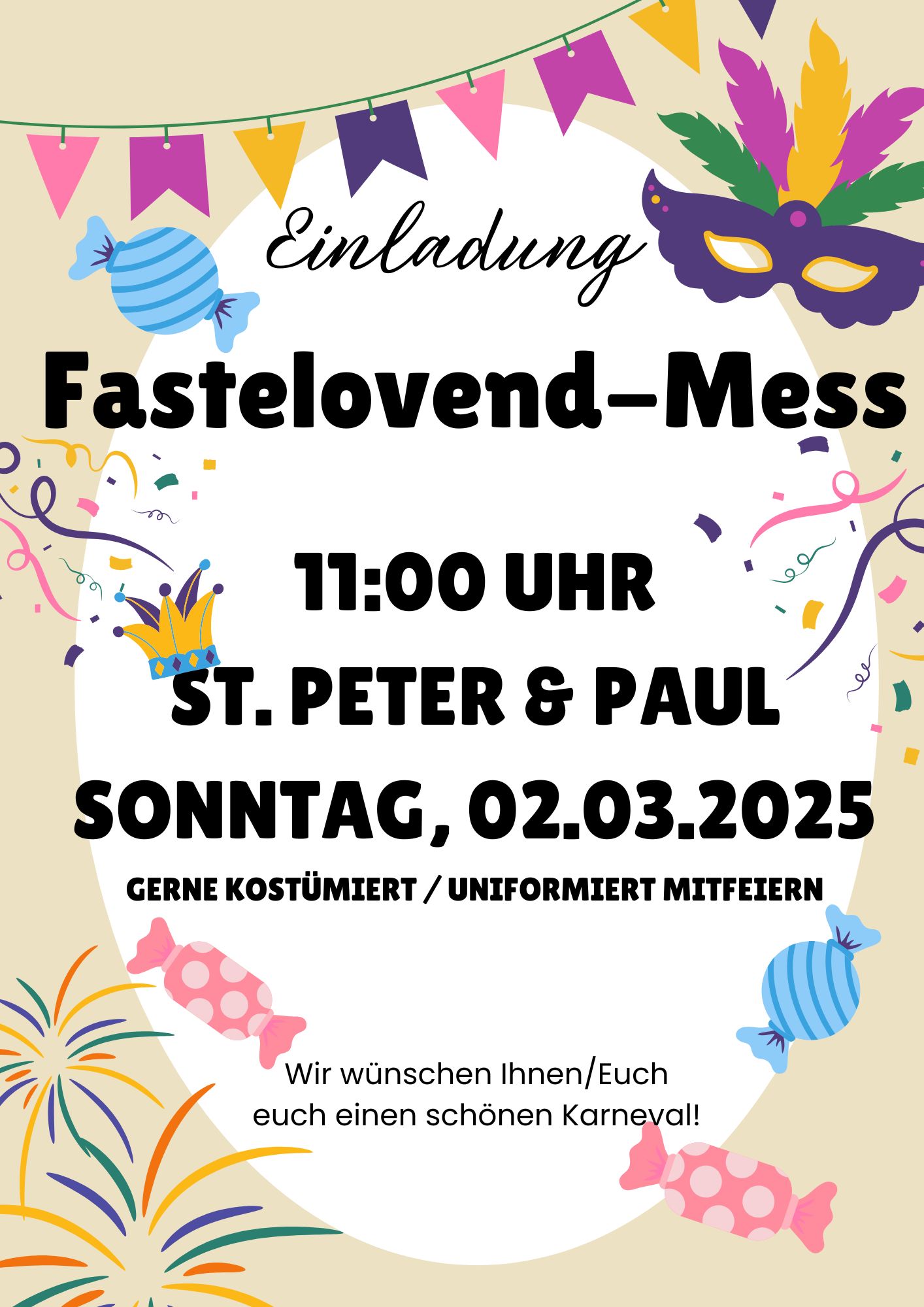 Einladung für die Fastelovend - Mess in Remagen